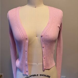 H & M Pink Ribbed Button-Front Cardigan